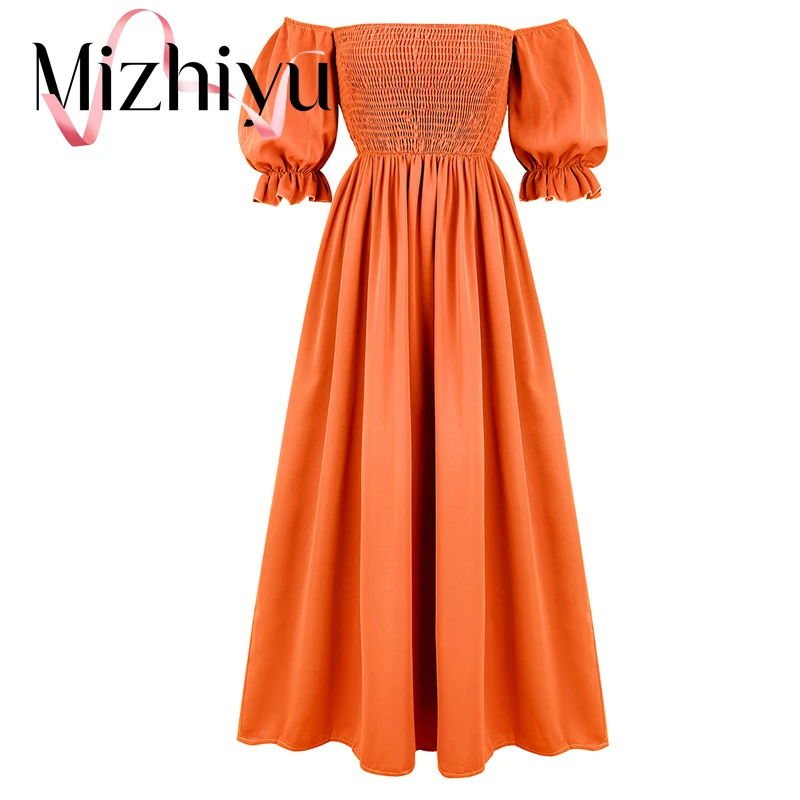 

Mizhiyu 2022 Summer Fashion Pleated Sexy Dress Women Collarless Short Sleeve Purple Dress Club Elastic Waist Long Skirt Women's