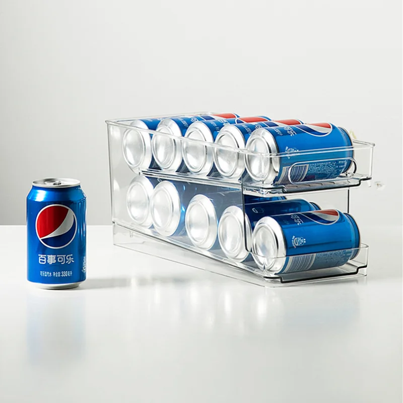 

Beverage Holder Can Organizer Rack 2-Tier Rolling Stackable Storage Tray for Refrigerator Kitchen Accessories Cocina Organizador