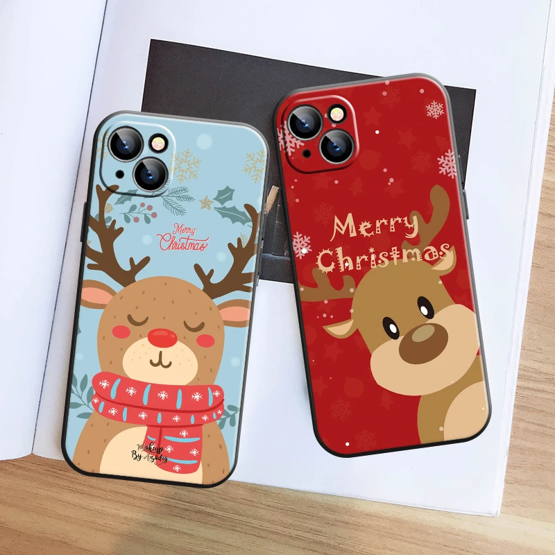 

Christmas Elk Phone Case For Apple iPhone 13 12 11 Pro 12 13 Mini X XR XS Max SE 6 6s 7 8 Plus Soft Silicone Cover Back Funda