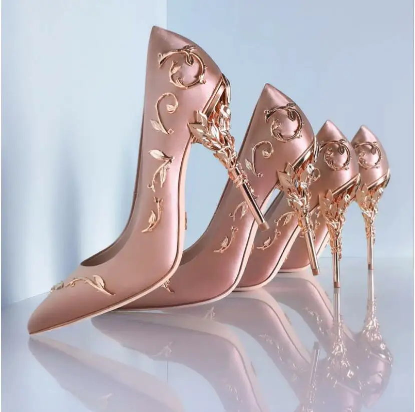 

Luxury Women Shoes White pointe shoes Flower Heel Wedding Shoes Women Elegant Silk Brand Design heel shoes Ladies high heels