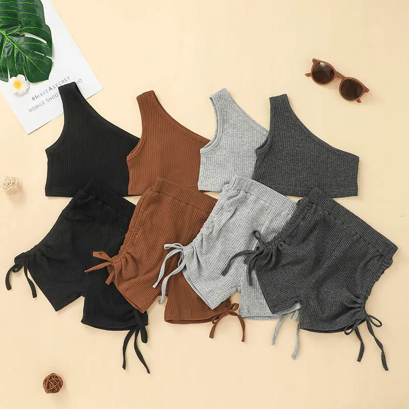 

Комплект одежды для новорожденных девочек, новинка 2023, пальто на плечо для девочек + шорты, однотонная Детская летняя одежда, костюм из двух ...