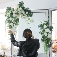 2pcs white rose artificial flowers row wedding decor arrange luxury nature fake flower garland arch backdrop wall hanging floral