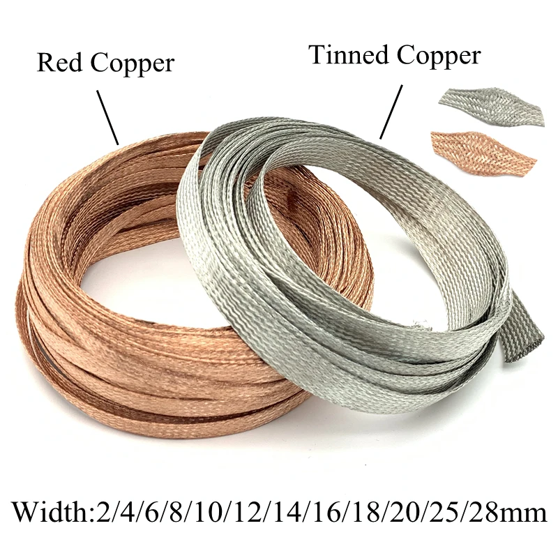 

1/2/5M Tinned Plating Copper Braided Sleeve 2 6 8 10 16 18 25 28 mm Expandable Metal Sheath Screening Signal Wire Cable Shielded