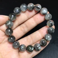 natural brookite black platinum silver rutilated quartz bracelet 11 2mm brookite gemstone round beads woman man aaaaaaa