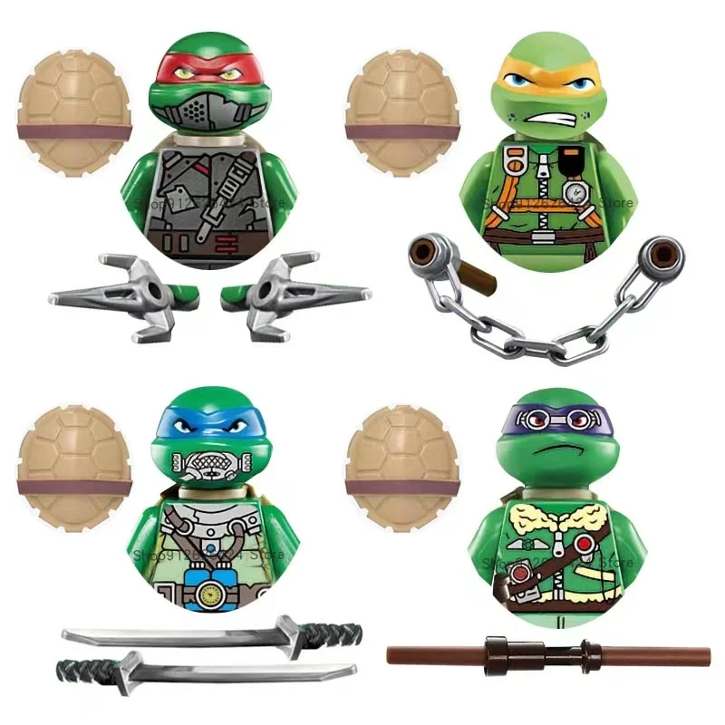 

4Pcs/Set Action Figures Ninja Mini Turtle Bricks Leo Raph Don Weapons Assemble Building Blocks Slade Raphael MOC DIY Toys Gift