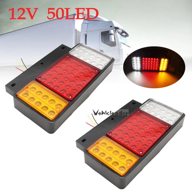 

2x 12V Car Truck 50LED Rear Tail Lights Warning Brake Turn Reverse Lamps Waterproof For ISUZU Elf Truck NPR NKR NHR NLR 1984-up