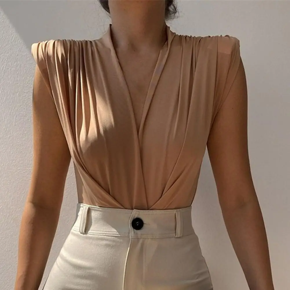 

Women Bodysuit Elegant V Neck Rompers Women Sexy Slim High Waist Elegant Female Overalls 2022 Summer Sleeveless Bodycon Blouse