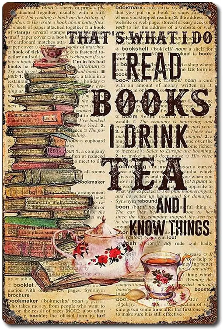 Вертикальный плакат Книги и чай Я знаю дела художественные настенные книги