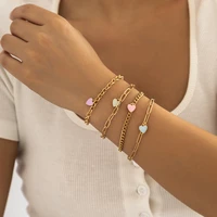 purui korean style fashion small fresh drip oil hear pendant combination bracelet charm metal four piece bracelet summer jewelry