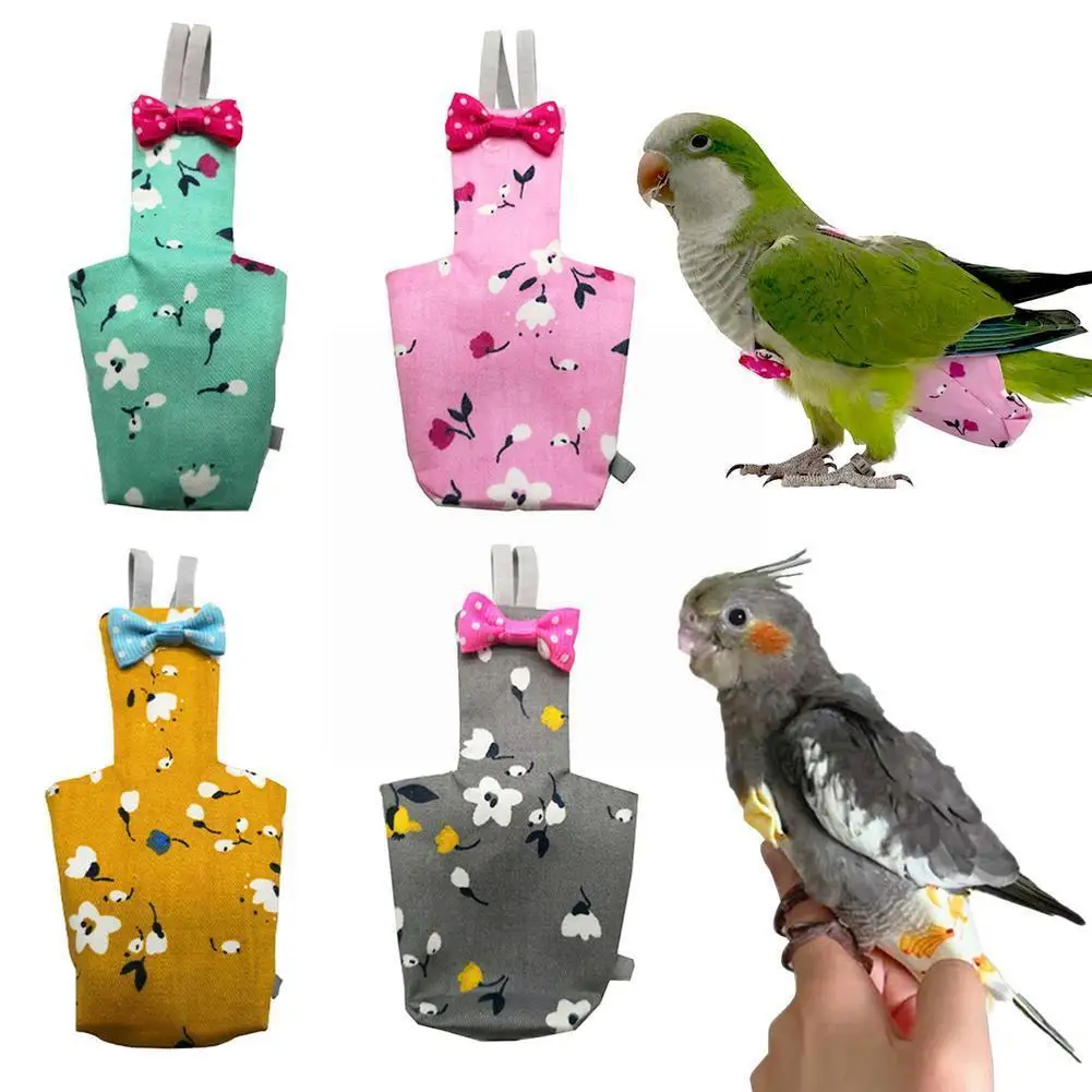 

Parrot Diaper With Bowtie Cute Colorful Fruit Floral Birds Medium Clothes Pigeons Pet 4pcs Flight Washable Suit Small Cocka Z8H1