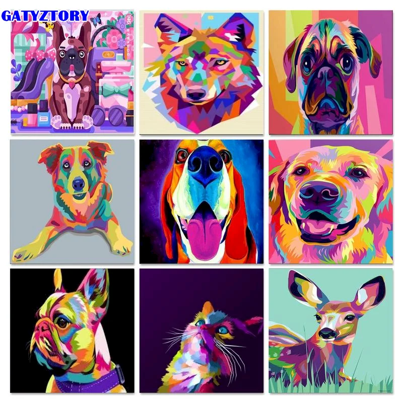 

GATYZTORY Paint By Numbers Colorful Dog Wall Art On Canvas Unique Gift Drawing Coloring By Numbers Animal Children's Room Decor