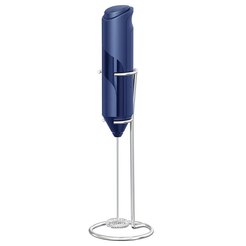 

Electric Milk Frother With Stand Coffee Whisk Frother Drink Mixer For Coffee Handheld Battery Powered (Blue)