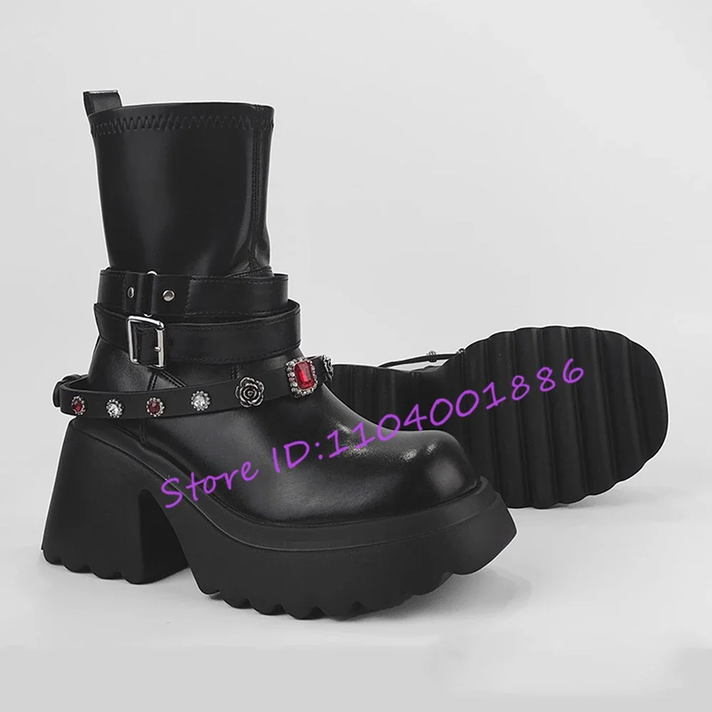 Короткие сапоги на платформе с круглым носком для женщин рыцарские в стиле панк