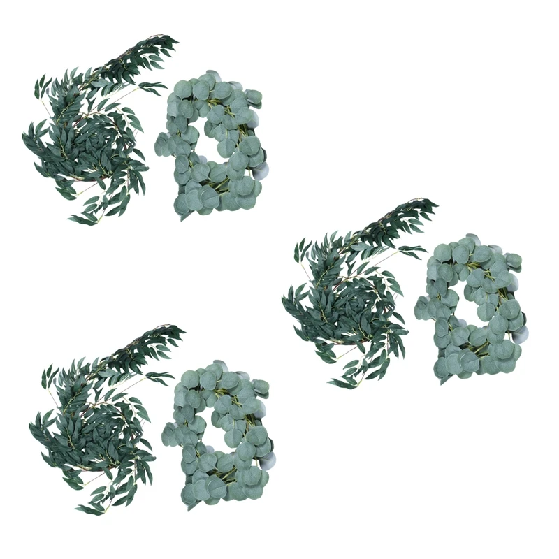 

6 шт., гирлянда из искусственного эвкалипта длиной 6,5 футов и 6 футов, гирлянда из листьев виноградной лозы, зеленая дверная гирлянда