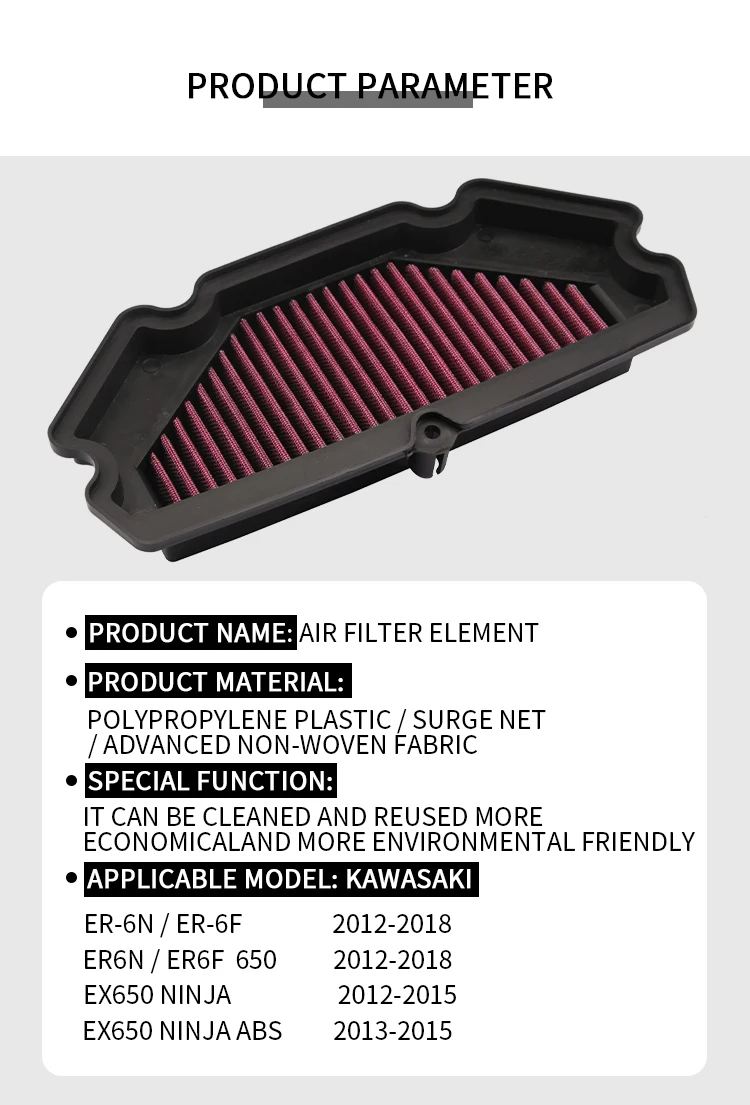 Мотоциклетный Моющийся воздушный фильтр высокого качества для Kawasaki Ninja650 ER6N ER6F 2012