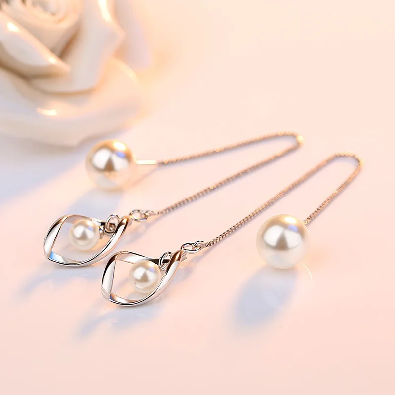 2023 New Design Fashion Stud Earring Simple Pearl Long Tassel Dangler Earrings for Women Ear Line Jewelry Hanging Earrings