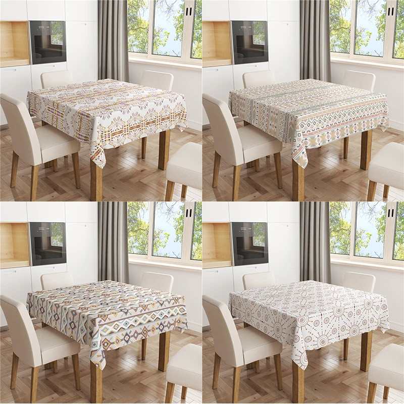 

Bohemian Triangle Rhombus Combination Flax Tablecloth Table Dustproof Cover Heat Resistant Kitchen Dining Room Multiple Sizes