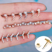 1pc korean fashion stainless steel helix cartilage piercing tragus stud zircon flowers piercing earrings for women trend jewelry