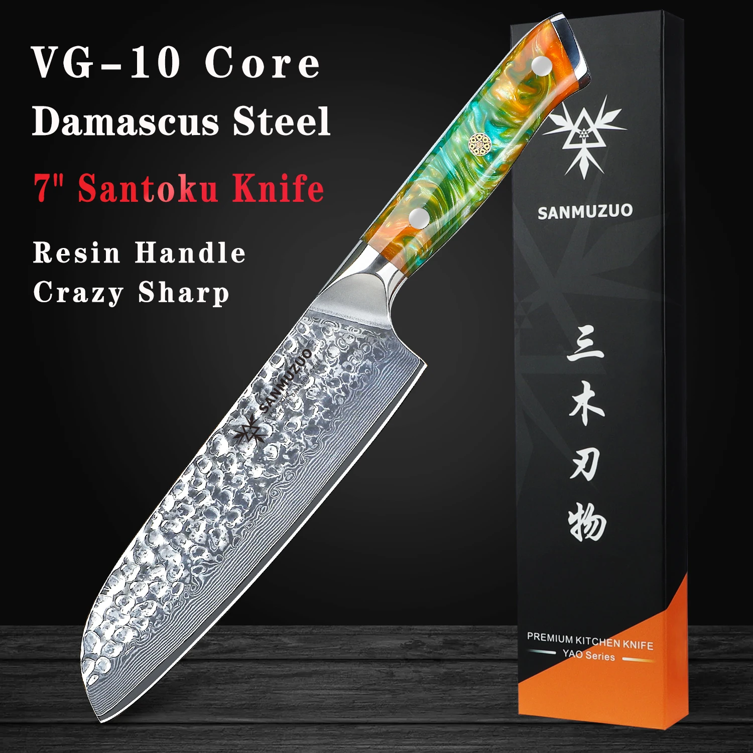 SANMUZUO 7-дюймовый нож сантоку-японский шеф-нож-ручка из дамасской стали и
