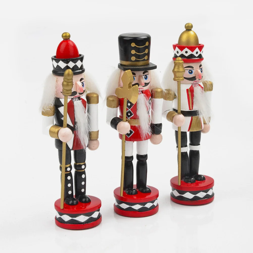 

3 Pcs Xmas Nutcracker Venue Setting Props Decorations Wood Nutcrackers Christmas Holiday Wooden