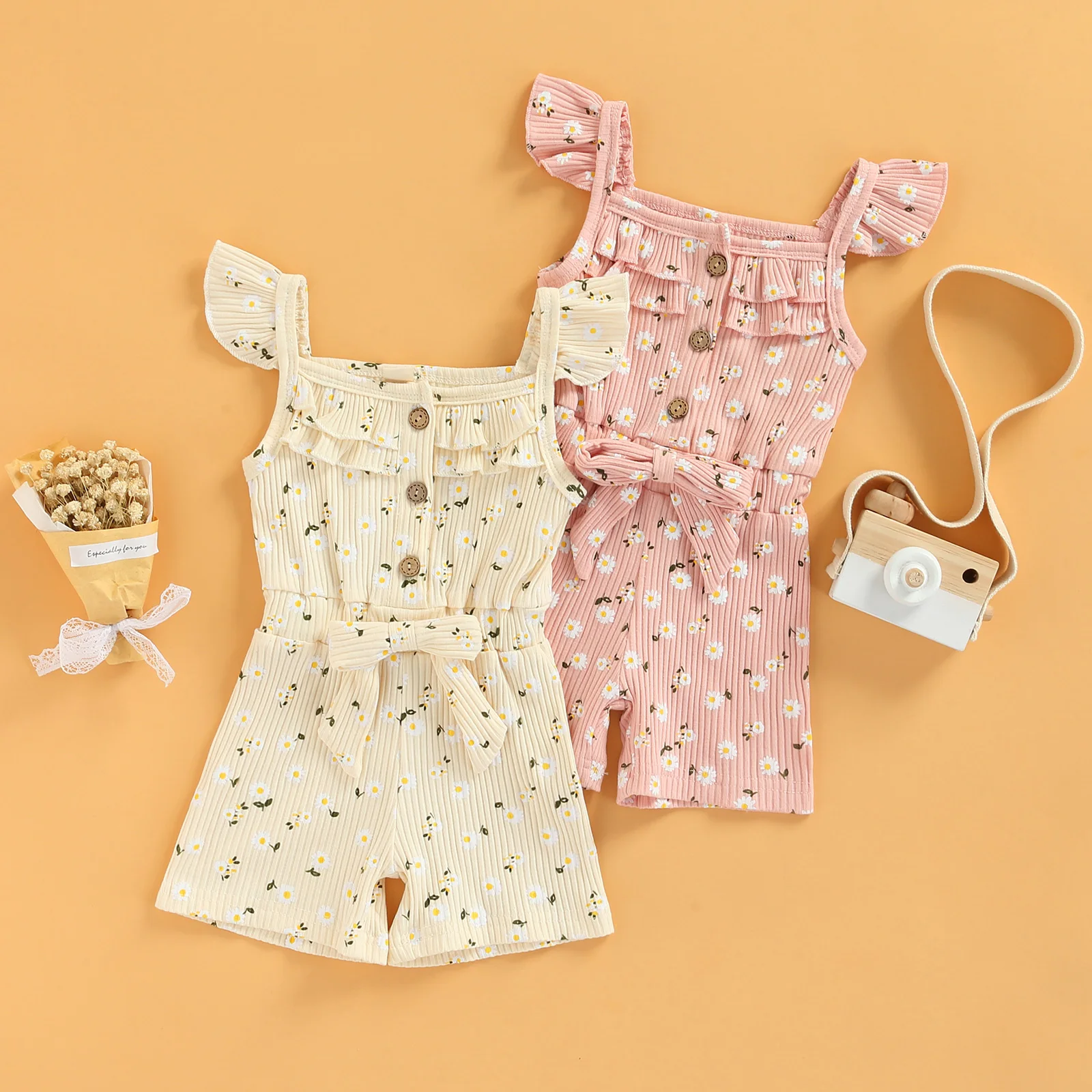 

Ma&Baby 6M-5Y Infant Kid Girls Jumpsuit Flower Print Knitted Romper Children Girls Playsuit Sunsuit Summer Clothing Costumes D01
