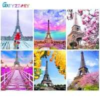gatyztory diy pictures by number tower kits painting by numbers landscape hand painted paintings drawing on canvas home decor