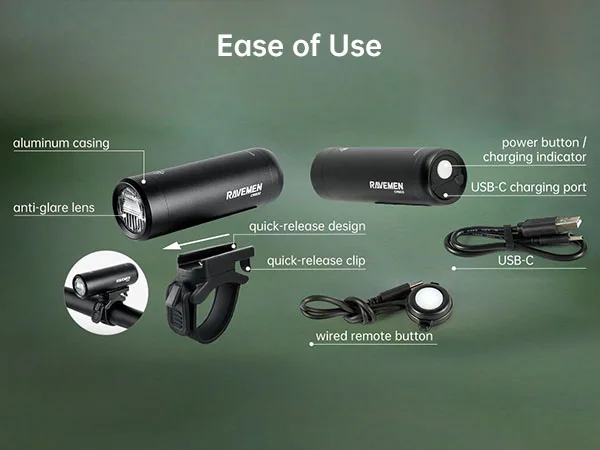 Комплект передних и задних фонарей для велосипеда RAVEMEN велосипедная фара CR600 +