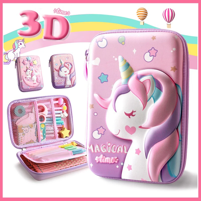 Case Aesthetic Unicorn Organizer Cute Pen Pouch Boxes For Girls Boys School Office Supplies Students Stationery