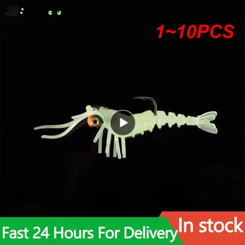 

1~10PCS Luminous Glow Shrimp Lure Artificial Bait Soft Fishing Lures Saltwater Freshwater Bass Lure Grub Worms Lure