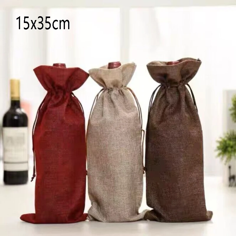 

15x35cm Linen Wine Bottle Bags with Drawstring Wine Bag Wedding Party Decoration Wine Bags Gift Champagne Vacuum Cup Pouch