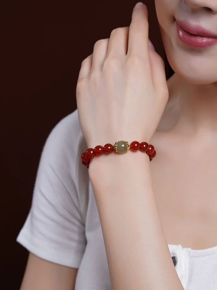 Fideli Red Agate Bracelet Women Hetian Jade Girlfriends Year of Fate Zodiac Dragon Lucky Beads Christmas Gift