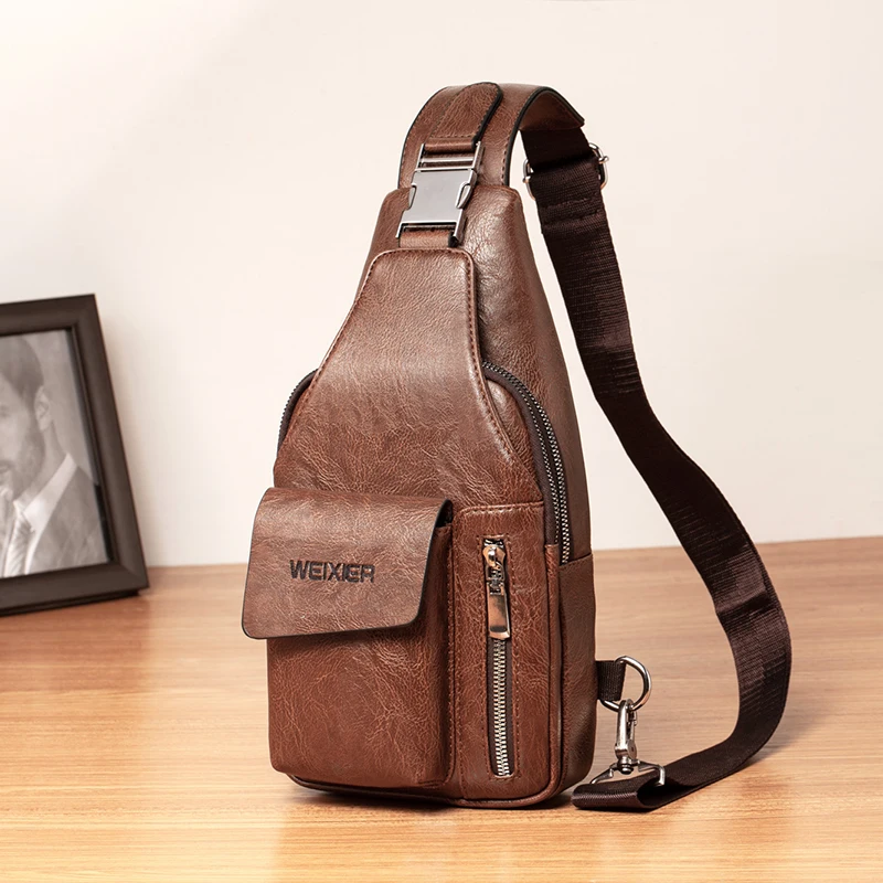 WEIXIER Brand Fashion Sling Bags High Quality Men Bags Split Leather Large Size Shoulder Crossbody Bag For Young Man