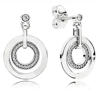authentic 925 sterling silver sparkling signature circles with crystal stud earrings for women wedding gift pandora jewelry