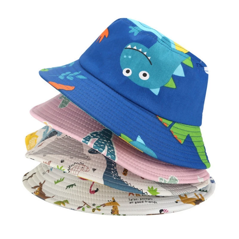 

Dinosaur Pattern Panama Children Kids Bucket Hats Cartoon Printing Sun Hat Breathable Cotton Baby Summer Fashion Beach Caps 2022