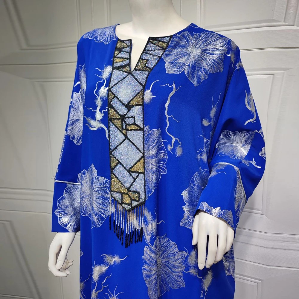 MD Eid Abayas For Women Dubai Turkish Stones Beads Tassel Dress Bohemian Kaftan Long Sleeve Gowns Muslim Floral Islamic Clothing