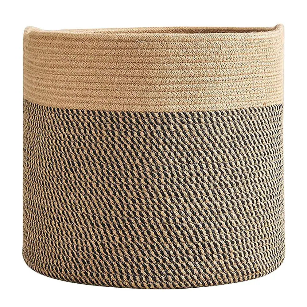 

Большая корзина из хлопковой веревки 15,8x15,8x13,8 дюйма-детская корзина для белья, Тканое одеяло, корзина для детской комнаты, джут и черный