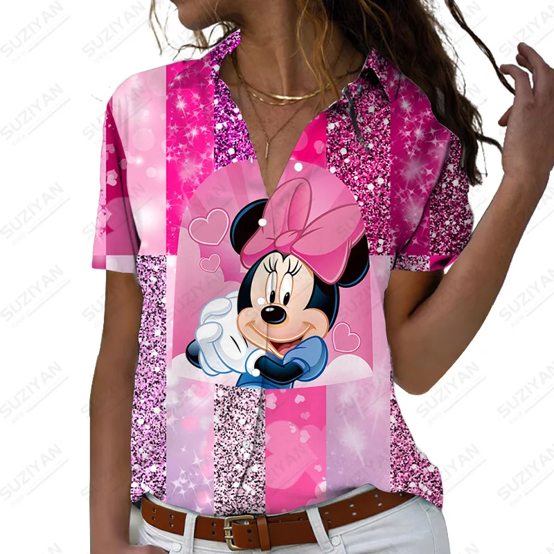 

Женский топ с принтом Микки Мауса, повседневный Свободный Топ с отложным воротником