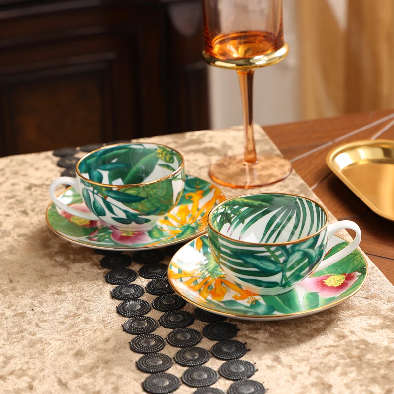 

2 Bone China Coffee Cups With Saucers In Orange Box Luxury Wedding Birthday Gifts Nordic Porcelain Rainforest Coffee or Tea Set