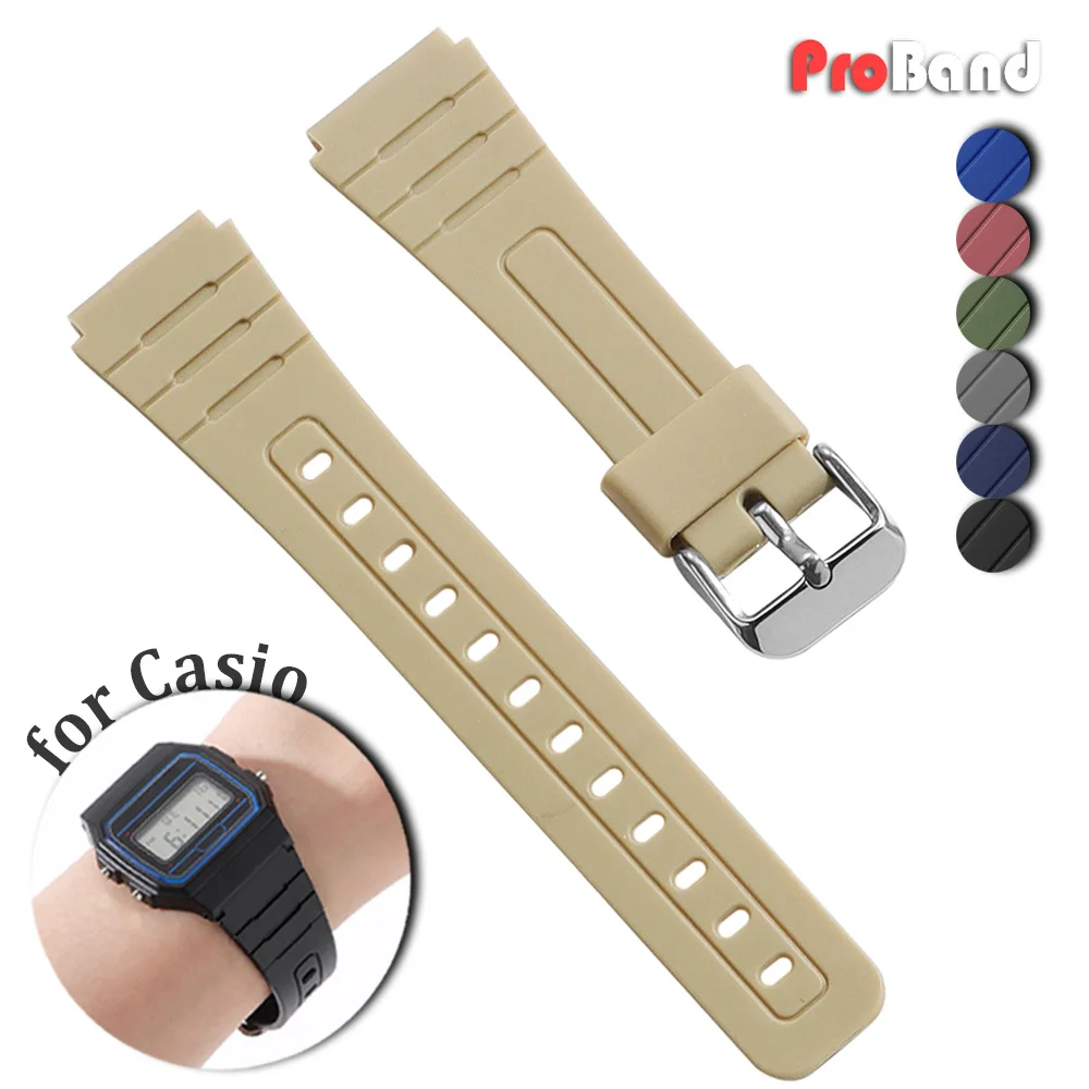 Фото Силиконовые ремешки для часов 18 мм для Casio F91W W800H SGW400 F84 F105/108 A158/168 AE1200, водонепроницаемые сменные ремешки-браслеты №1