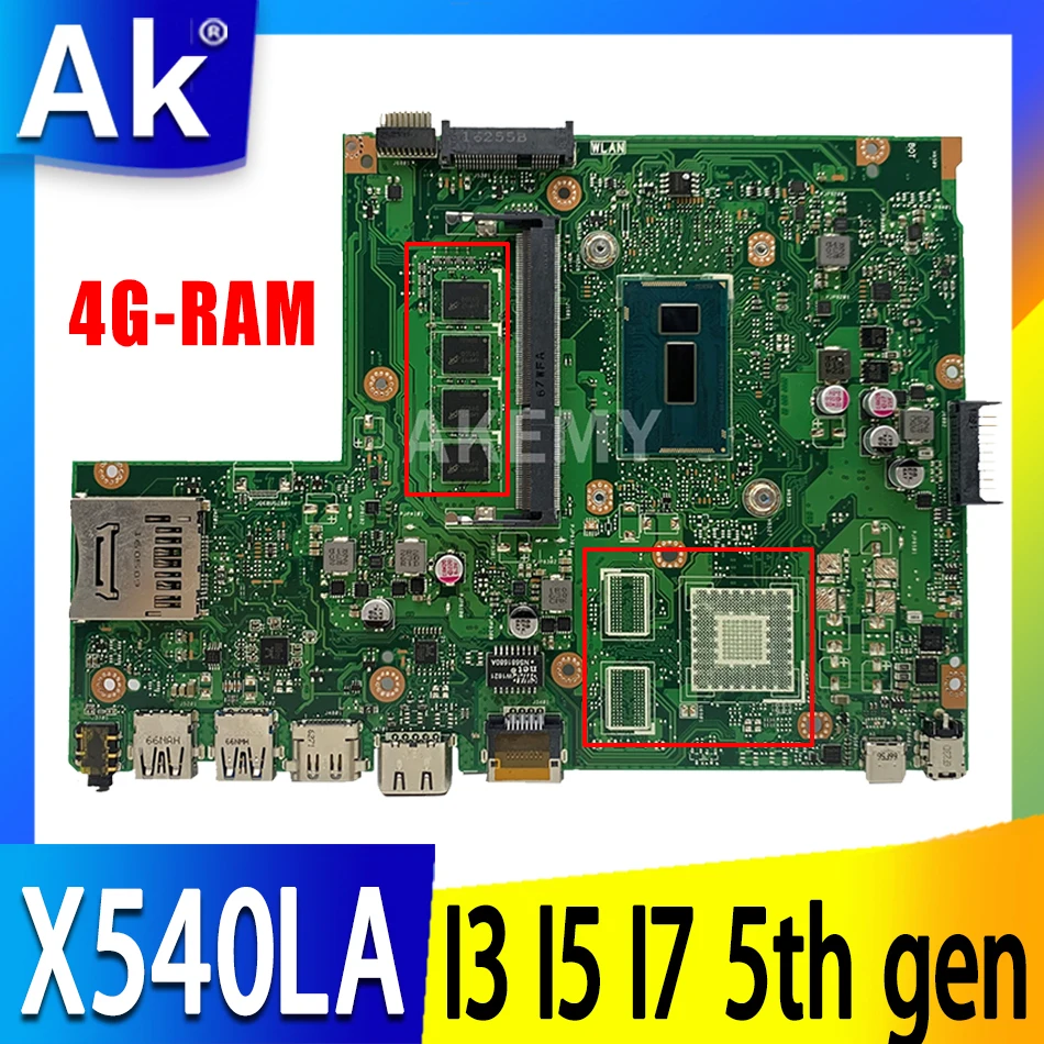 

X540LA Laptop Motherboard For Asus X540LJ X540L F540L X540 Notebook Mainboard I3 I5 I7 4th 5th gen CPU 0GB 4GB RAM