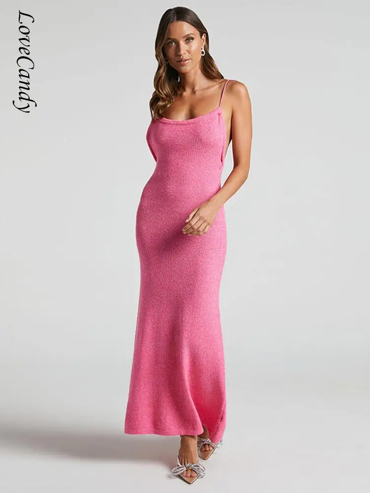 

2023 Autumn Women Sexy Backless Knit Dress Sleeveless Bodycon Hip Wrap Strapless Dresses Elegant Female Solid Color Long Vestido