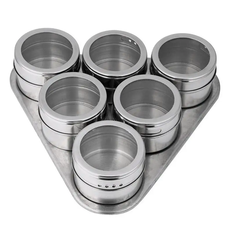 

Magnetic Spice Jar Set Stainless Steel Base Condiment Container Organizer Pepper Seasoning Sprays Tin