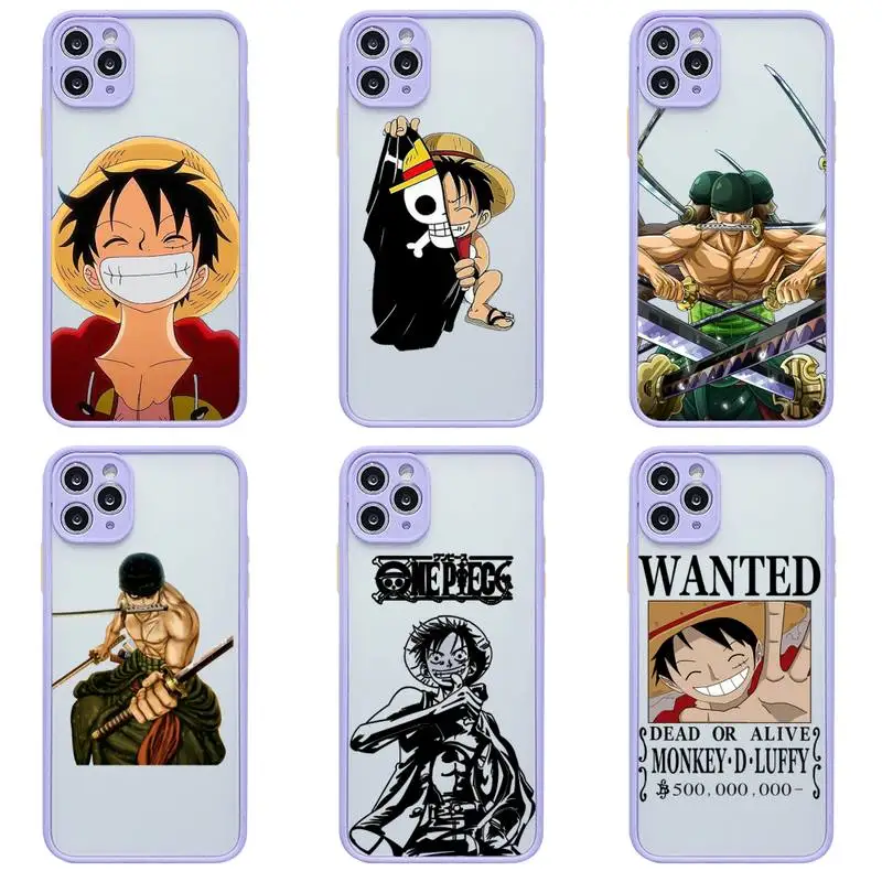 

Best One piece Luffy Zoro Phone Case For iphone 13 12 11 Pro Max Mini XS 8 7 Plus X SE 2020 XR Light purple Matte Transparent
