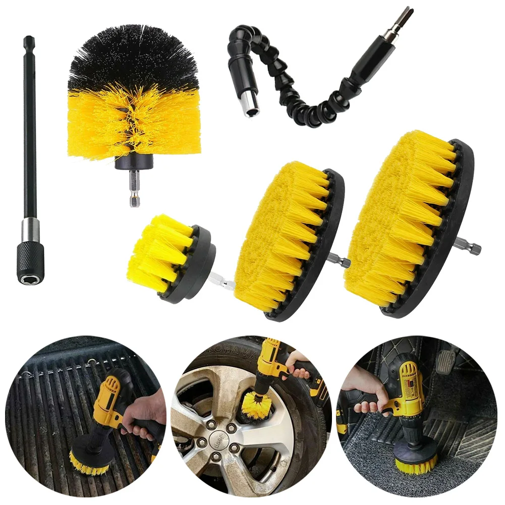

6pcs Drill Brush Attachment Set For Cleaning Carpet Glass Car Scrubbing Nylon Power Scrubber Drill Bit Home Cleaning Supplies