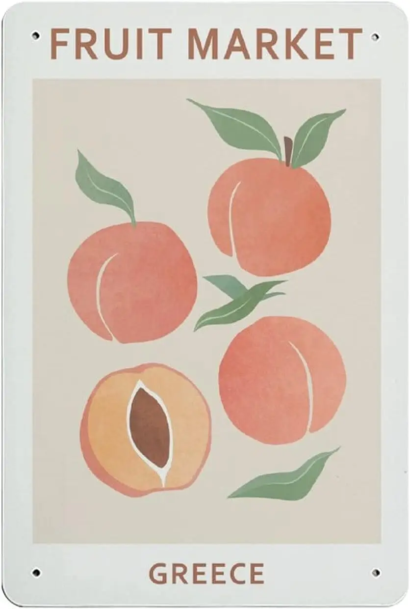 Pech Prnt Peches Frut Mrket bstrct Botncl tn Sgn Boho Wll Decor Retro Style Frmhouse Decorton Home br Re