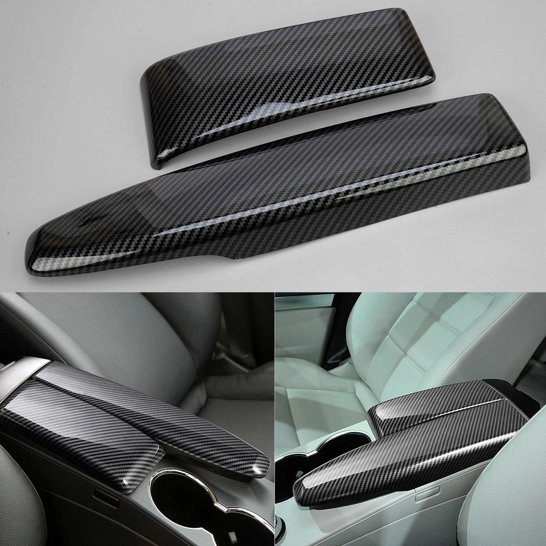 

2Pcs Car Center Armrest Box Panel Cover Carbon Fiber Style Black ABS Fit for Benz C W204 E W212 GLK X204 2010 2011 2012 2013