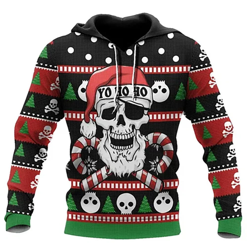 

Christmas Skull Print Mens Hooded Sweatshirts Fashion Boutique Pattern Jackets Coat Autumn Street Trend Women Oversized Pullover