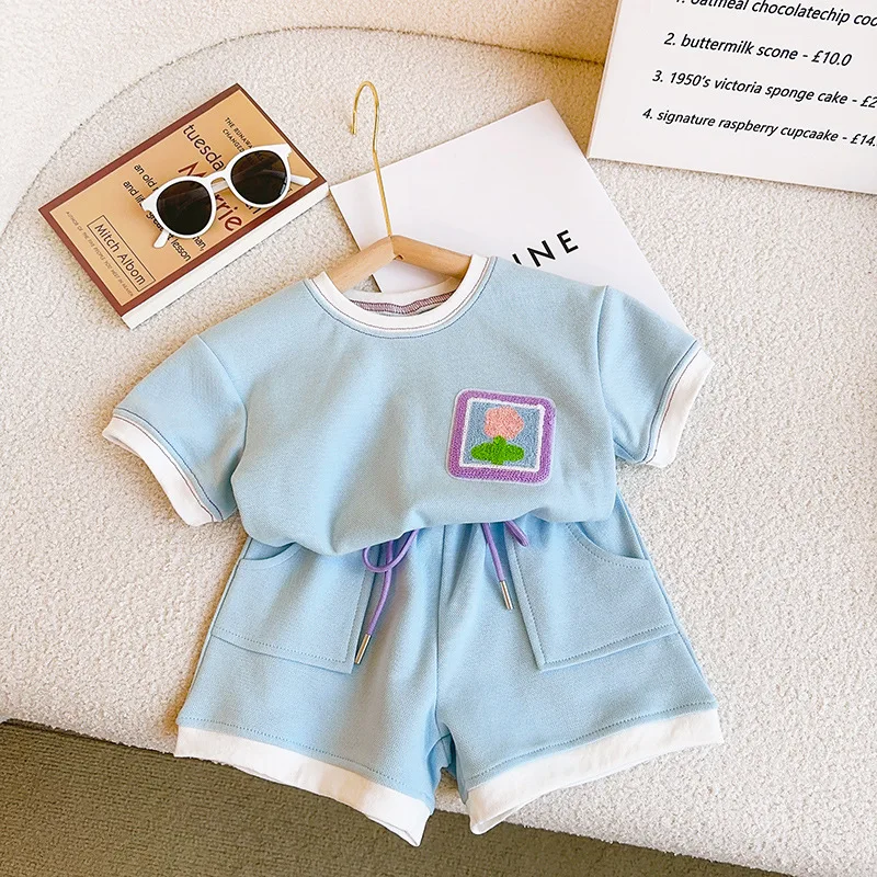 

Children's Suit Summer New Korean Version Short-sleeved Shorts Temperament Retro Two-piece Set Kids Clothes