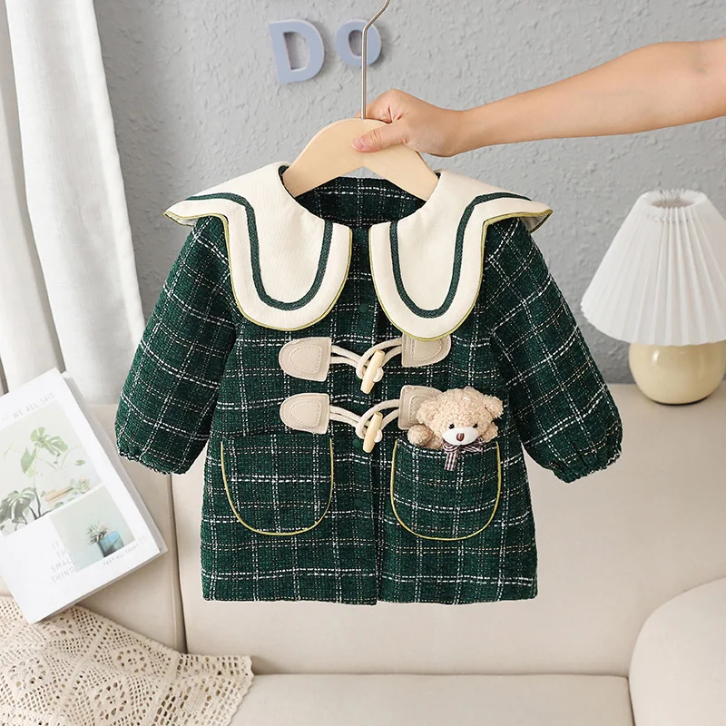 

Korean Winter Children Boutique Coat with Button Baby Girls Christmas New Year Outerwear Infant Plaid Jacket Newborn Coats