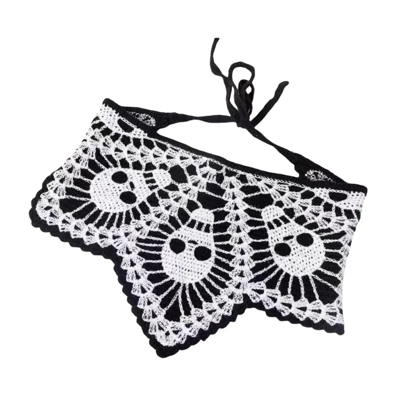 Вязаный крючком шарф для волос с рисунком черепа Повязка на голову Банданы 2000-х